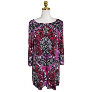 Style & Co. Womens Multicolor Geometric Polyester Blend Stretch Shift Dress Sz L